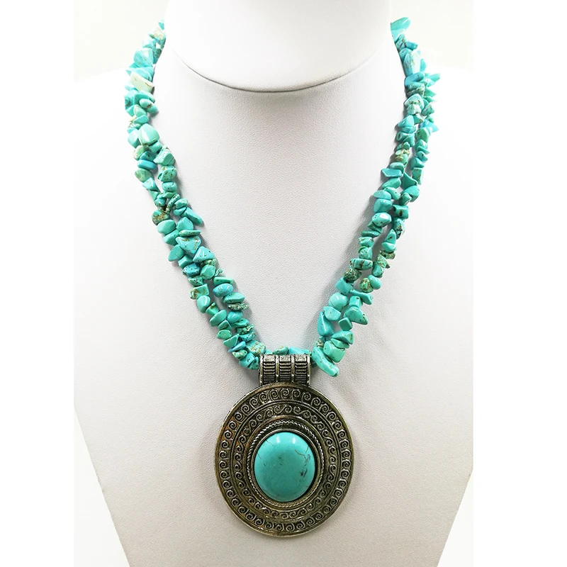 Овальная подвеска натуральный камень бирюза ожерелье для женщин Винтаж античный уникальный с серебряным покрытием дизайн модные украшения