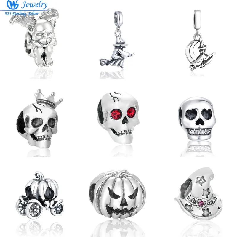 Lady Silver Ghost Face Skull Head Beads Charm Fit 925 Sterling Original Bracelet