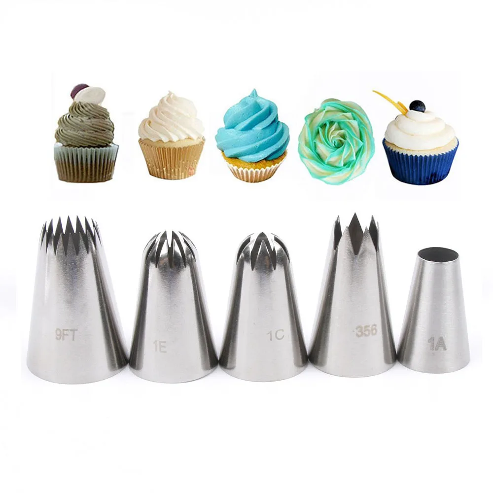 

5PCS Rose Cream Icing Piping Tips Cake Decoration Set Pastry Nozzle Tool Sugarcraft Bakeware Cupcake #1A #1E #1C #356 #9FT