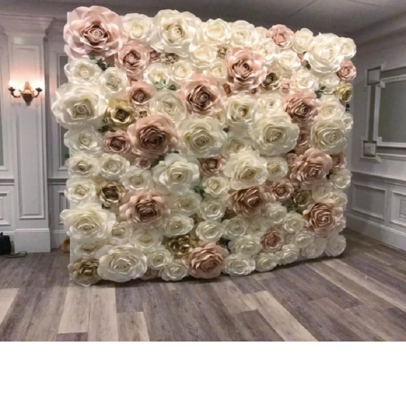 

2018 Giant Paper Rose Aritificial Flowers For Wedding & Event Backdrop Decorations Decor 110PCS Mix Ivory Baby Pink Light Gold