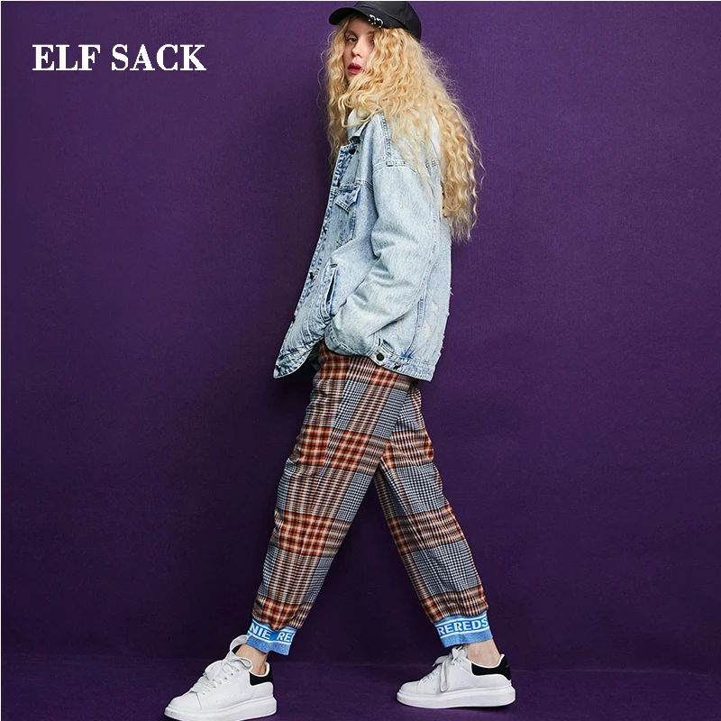 ELFSACK осень новые женские штаны повседневные трикотажные с эластичной резинкой на