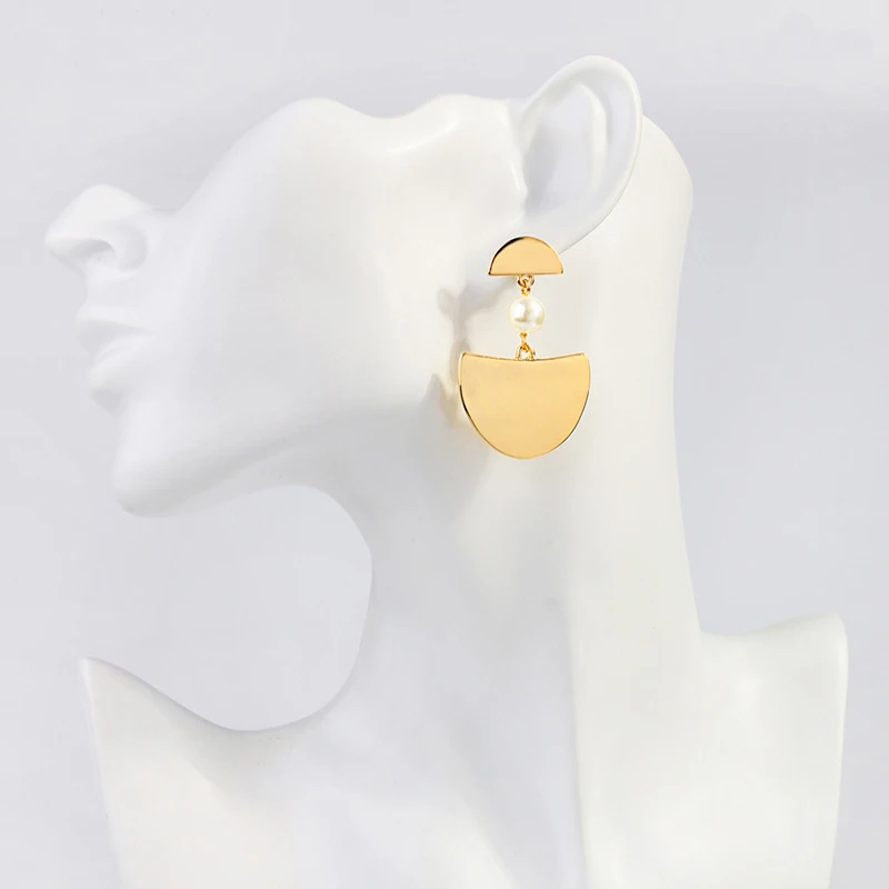 European And American Creative Semi-Circle Gold Color Earrings Women's Clothing Accessories Temperament Imitation Pearl Drop Ear | Серьги-гвоздики -33011035264