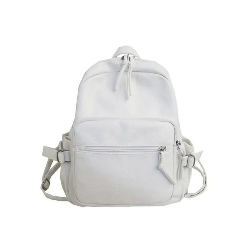 

Causal Leather Women Backpack Classical White Soft High College School bag for teenager Girl Ladies Daily Outdoor shop back pack