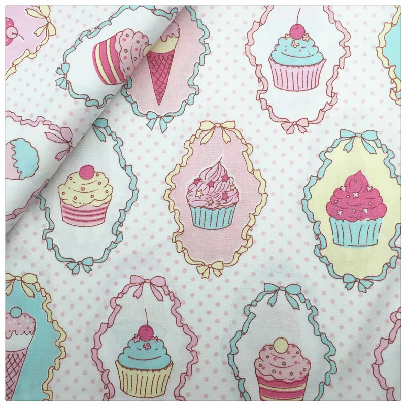 

Cute Ice Cream Cotton Fabric Home Textile Decor Bedding Clothing Quilting Patchwork Scrapbooking Doll Sewing Cloth Tissue Fabric