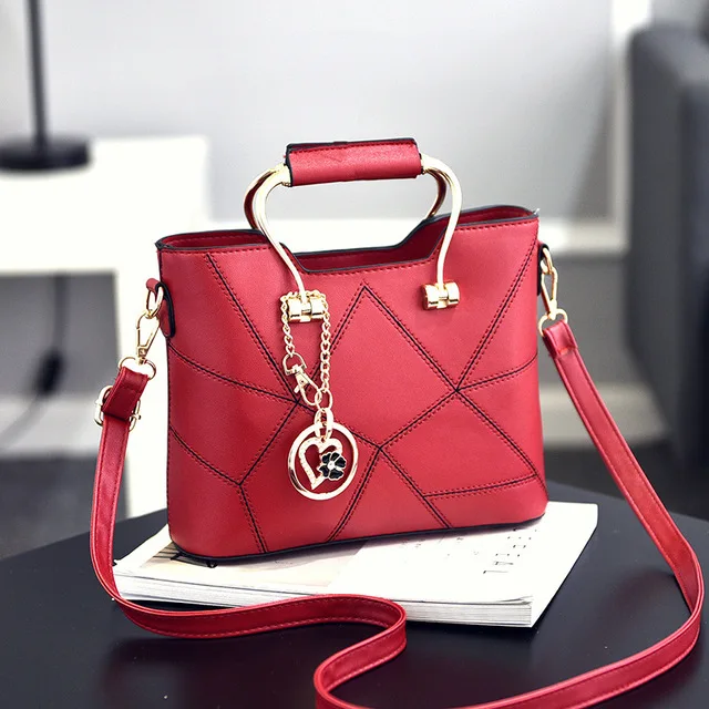 Женская сумка-мессенджер с геометрическим дизайном, Женская сумочка, роскошная качественная женская сумка из искусственной кожи, сумки через плечо, сумки известного дизайнера Freya Safi - Цвет: Wine red