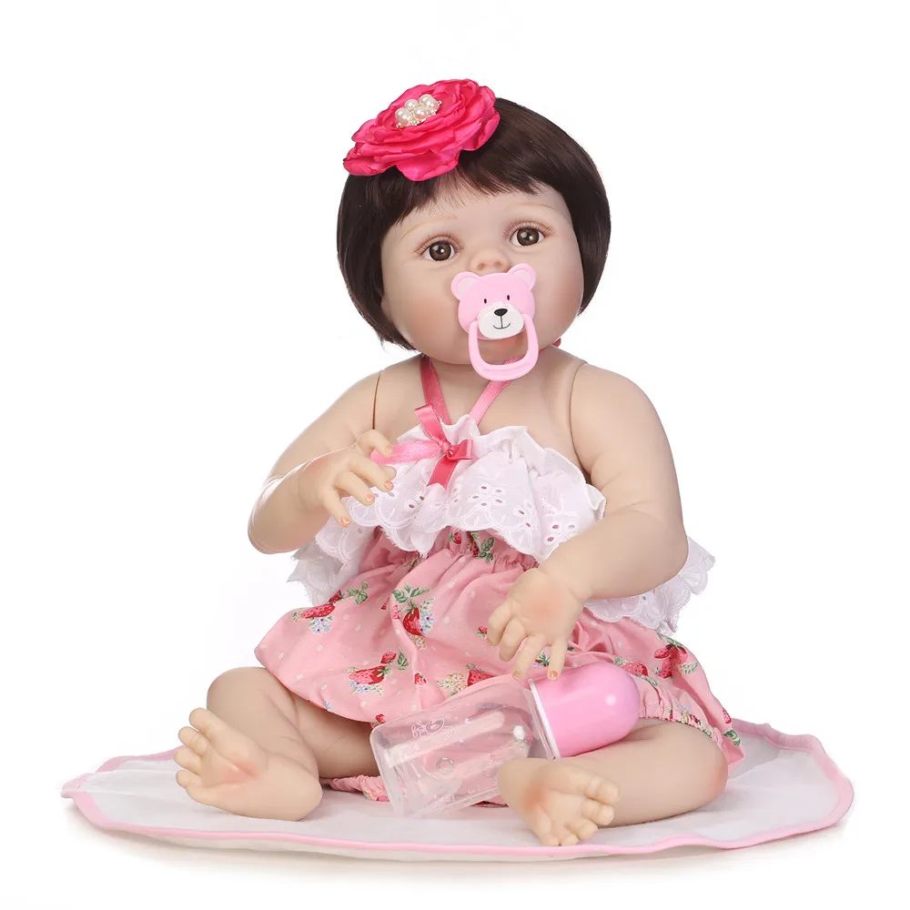 

22" Full silicone reborn babies dolls bebe popular 55cm adorable menina wholesale dolls children Birthday cute Present Bathe Toy
