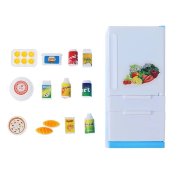 

Refrigerator Play Set Doll House Doll Fridge Freezer With Food Kid Toy