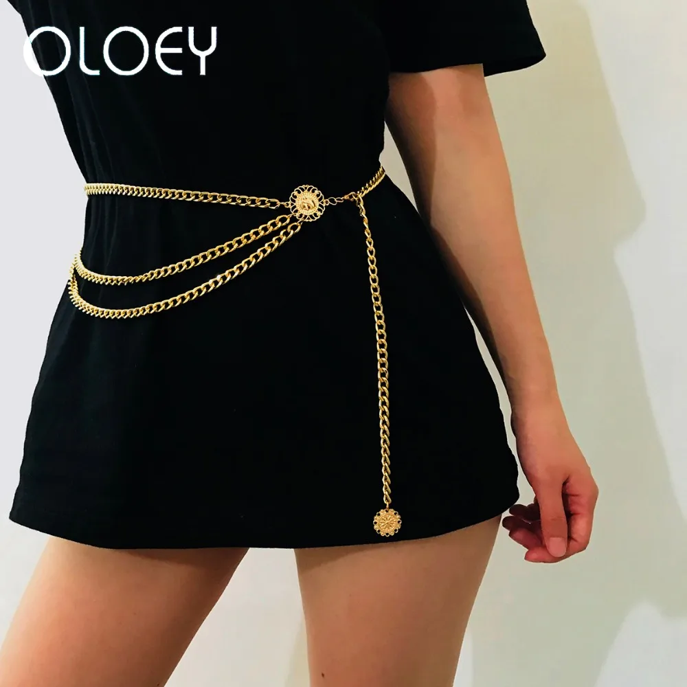 

OLOEY Punk Sexy Women's Belly Waist Chain Boho Female Body Chain Retro Multi-Layer Alloy Belt Jewelry Party Club Geometric