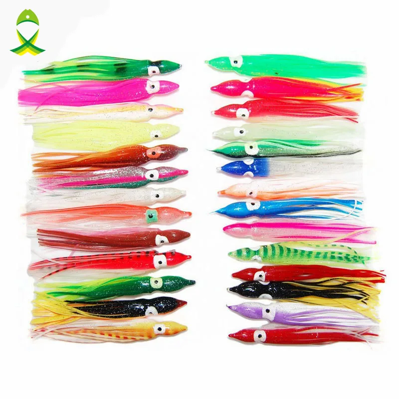 

JSM 100pcs 11cm Soft Plastic Octopus Fishing Lures For Jigs Mixed Color Luminous Silicone Octopus Skirt Artificial Jigging Bait