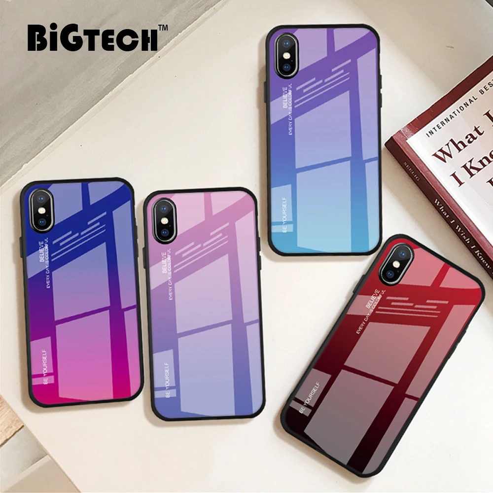 

BiGTech Rainbow Tempered Glass Case for iPhone XR X Xs Max 6s 7 8 Plus Back Cover Colorful Soft Frame for iPhone i7 i6s i8 Case