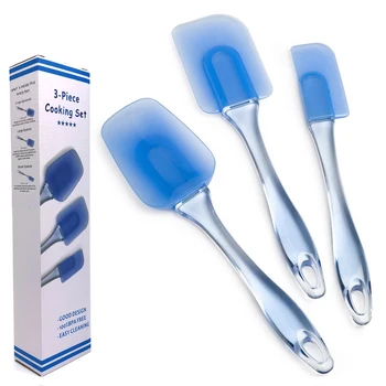 

3pcs Slicone Spatula Set Transparent Blue Slicone Scraper Baking Kit Cake Tools Set