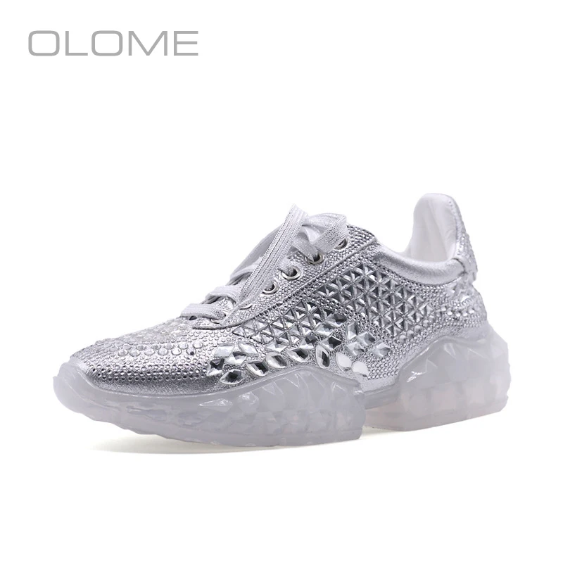 

OLOME summer New super fire Personality wild Wear resistant crystal flash drill transparent bottom casual sneakers women