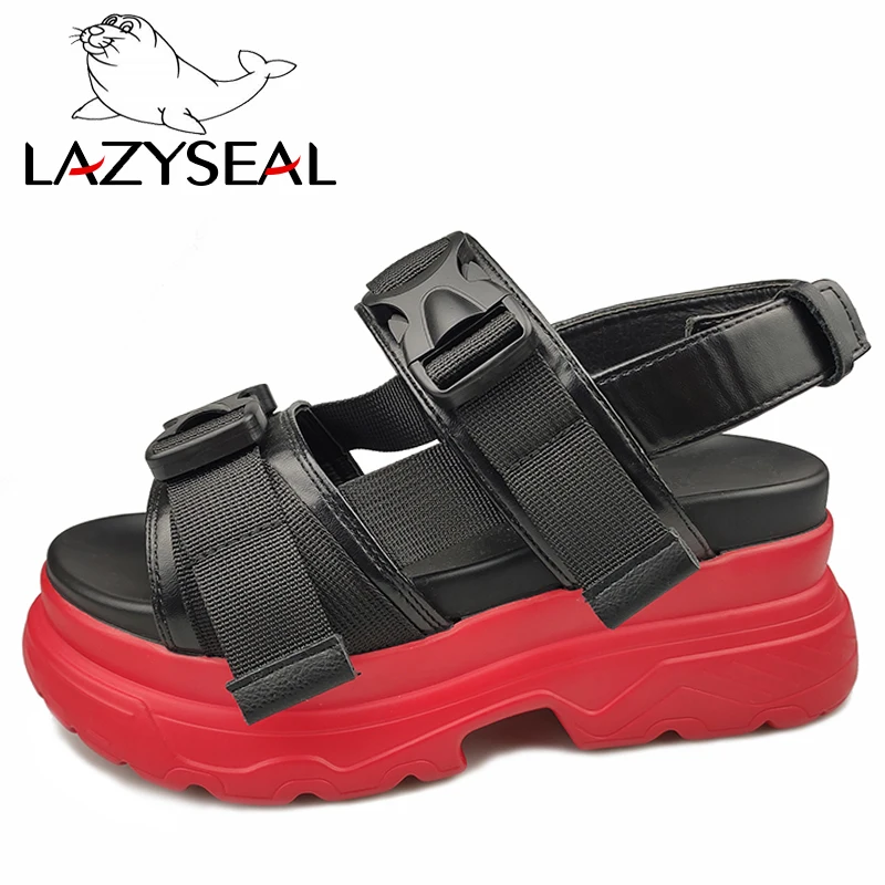 Сандалии LazySeal женские на платформе холщовые босоножки с пряжкой модная пляжная