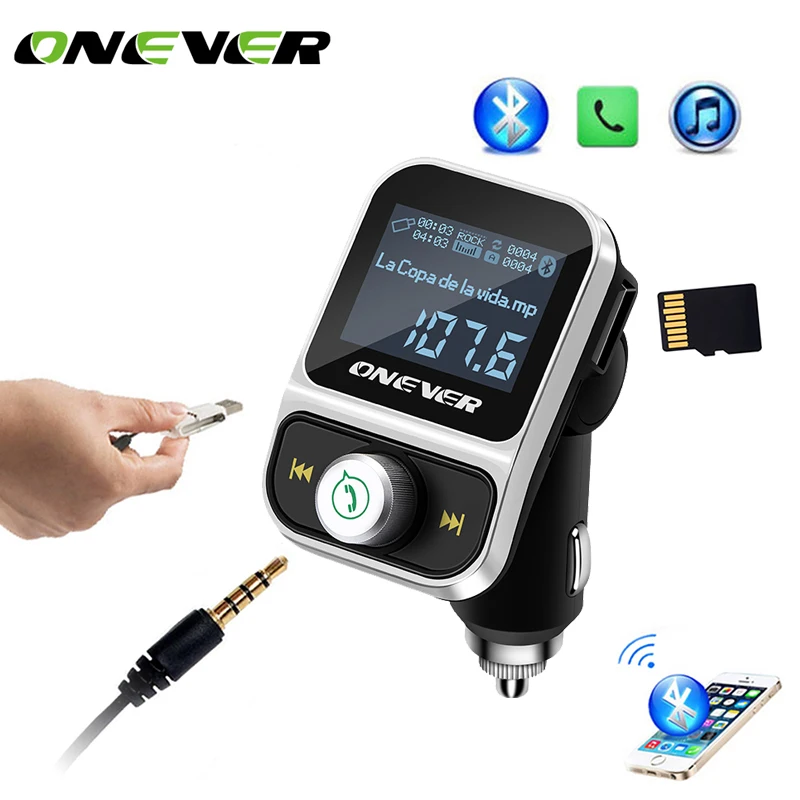 ONEVER Автомобильный MP3-плеер Bluetooth fm-передатчик громкой связи с 2 портами USB Car Зарядное устройство Поддержка U диска карты памяти AUX аудио в выход