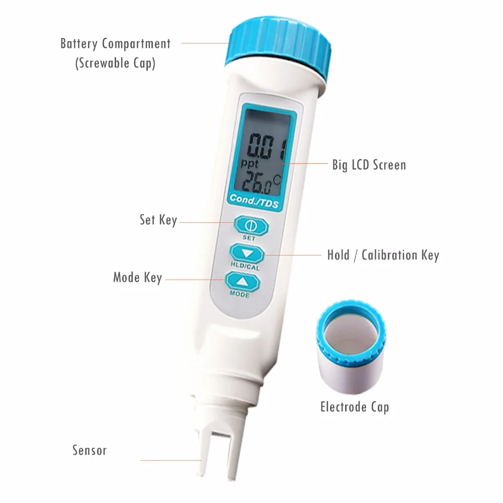 EC проводимость TDS и Температура цифровой измеритель всего растворяются Твердые УВД тестер PPM PPT нам MS C/F ручка-тип 1 шт в комплекте с сумочкой в комплекте; Новинка