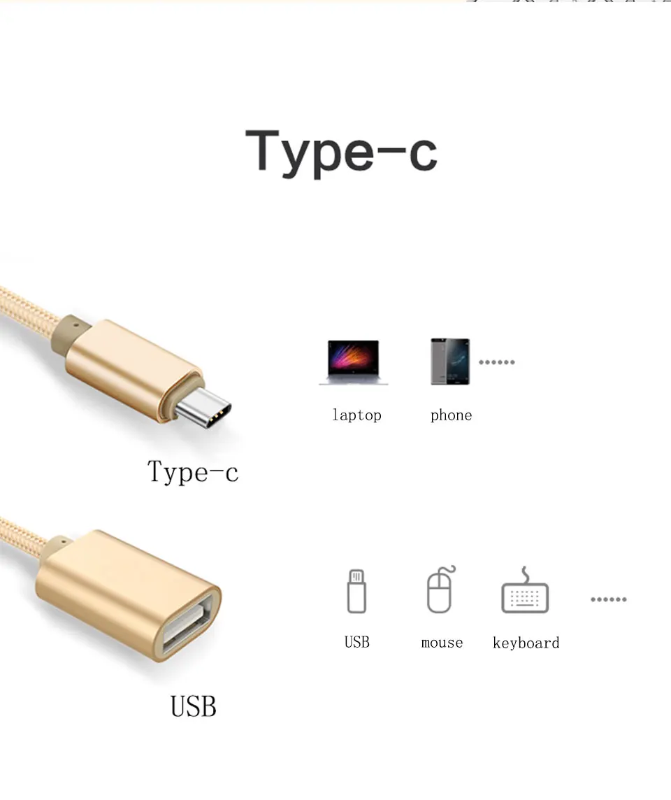 Type-c OTG Cable USB Female to Type C Male Adapter For Macbook Samsung S8 Plus Note 8 otg Cable For Nexus 5X 6P Xiaomi 5 (2)