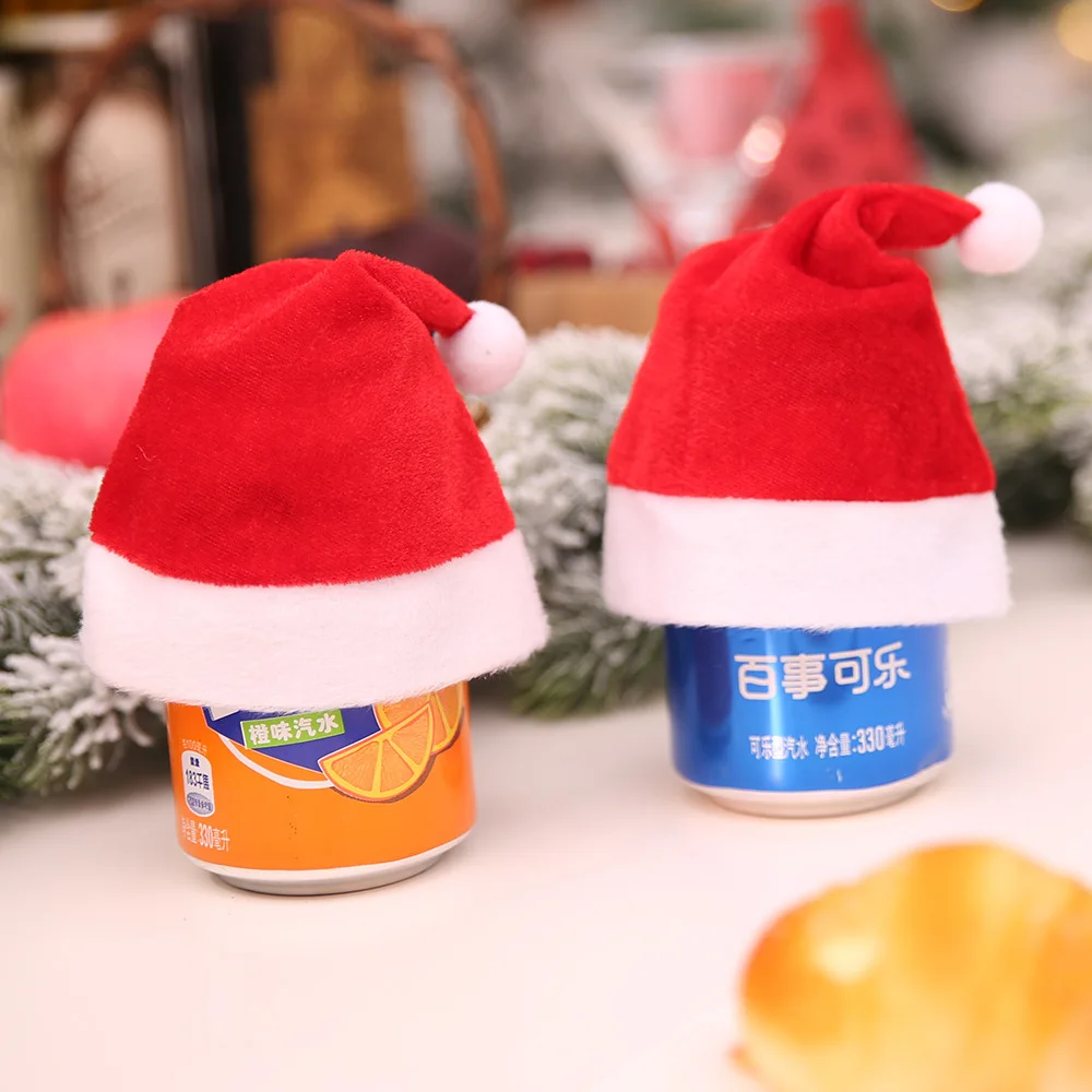 

5pcs/lot Small Santa Claus Hat Christmas Decorations For Home Party Lollipop Top Topper Apple Cover Tableware Knife Fork 16x13cm