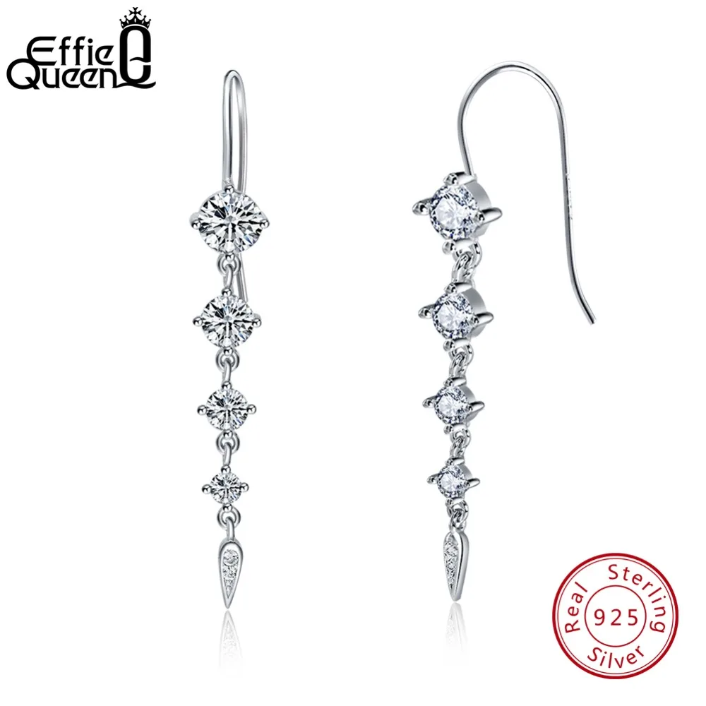 Effie queen чистое серебро 925 пробы Серьги женские длинные висячие AAA CZ модные серьги новые ювелирные изделия рождественские подарки для девочек BE52