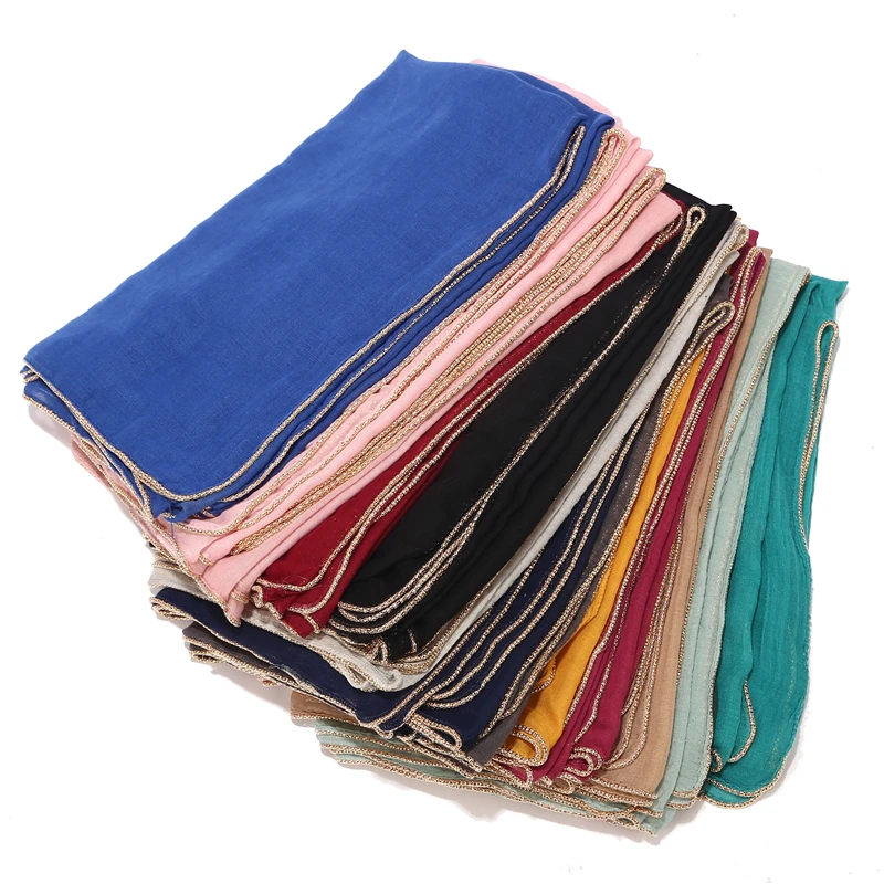 

2019 New Solid hijab scarf gold beads muslim cotton scarves chain plain wraps shawls soft maxi fashion headband long scarves