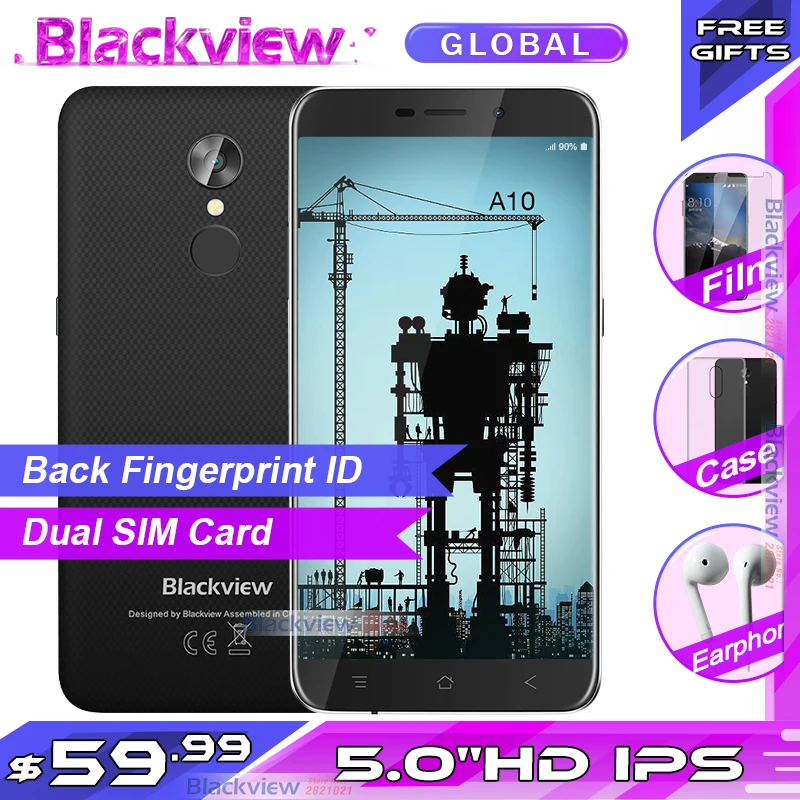 Blackview A10 смартфон 5 0 &quotHD 2 Гб Оперативная память 16 Встроенная Android 7 4 ядра 2800 мАч 3G