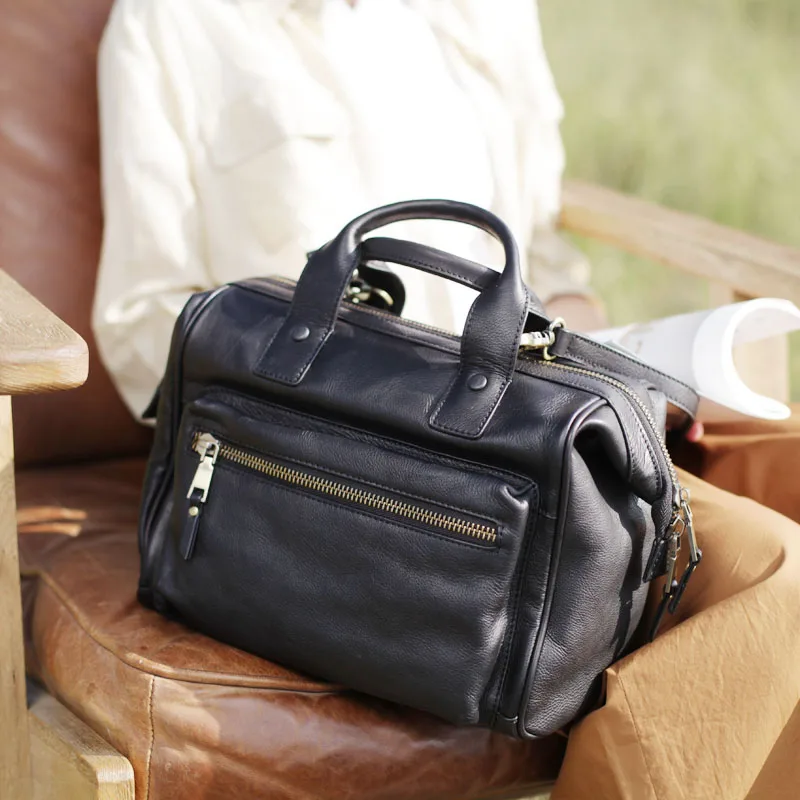 AETOO Leather black large capacity Messenger bag handbag female casual retro first layer leather commuter motorcycle bag shoulde