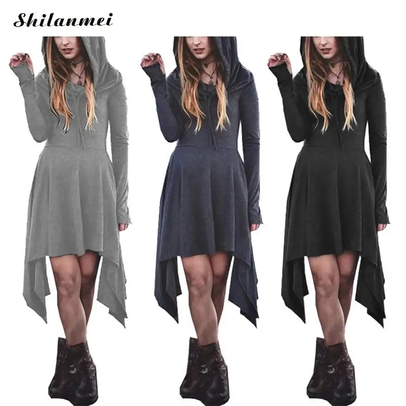 

Midi Women'S Hoodies Dress Spring Autumn Casual Sports Long Sleeve Hoody Dress For Women Siamese Cap Irregular Lady Dresses
