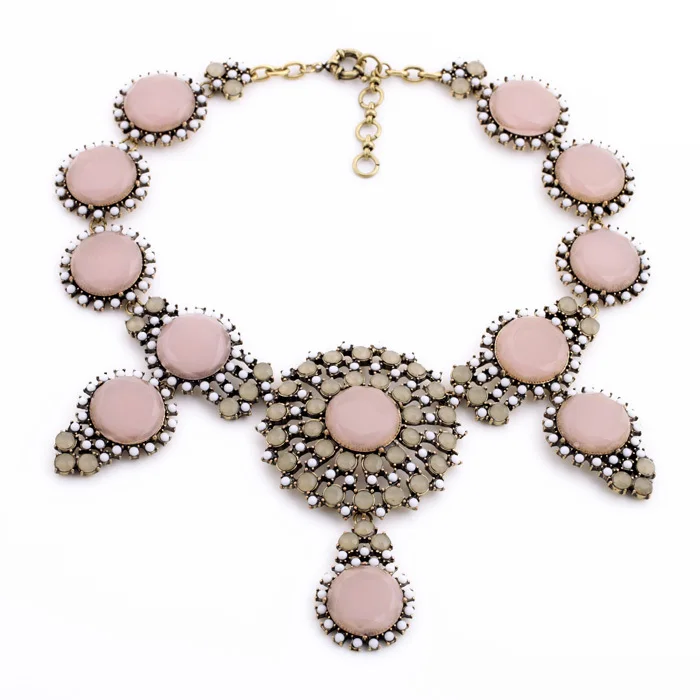 

2014 Women Wholesale Retro Exaggeration Circular Large Pink and Brown Pendant Ladies Sweater Necklace