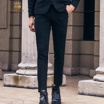 

Fanzhuan Free Shipping New 2018 Male fashion casual winter Men's man Black trousers business straight slim striped pants 821011