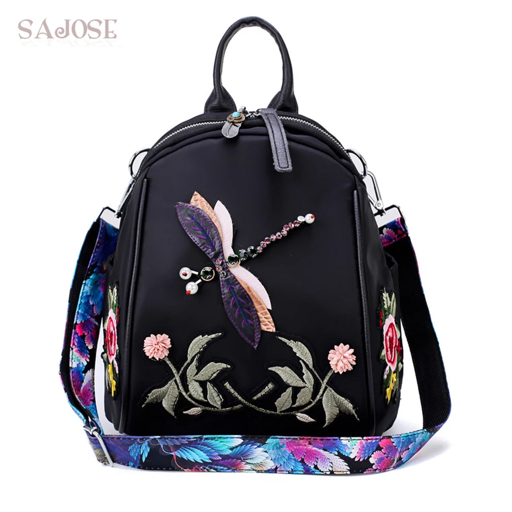 

Women Backpack Fashion Designer Shoulder Bag High Quality Natinoal Printed Flowers Ladies Casual Oxford Cloth Student Bag SAJOSE