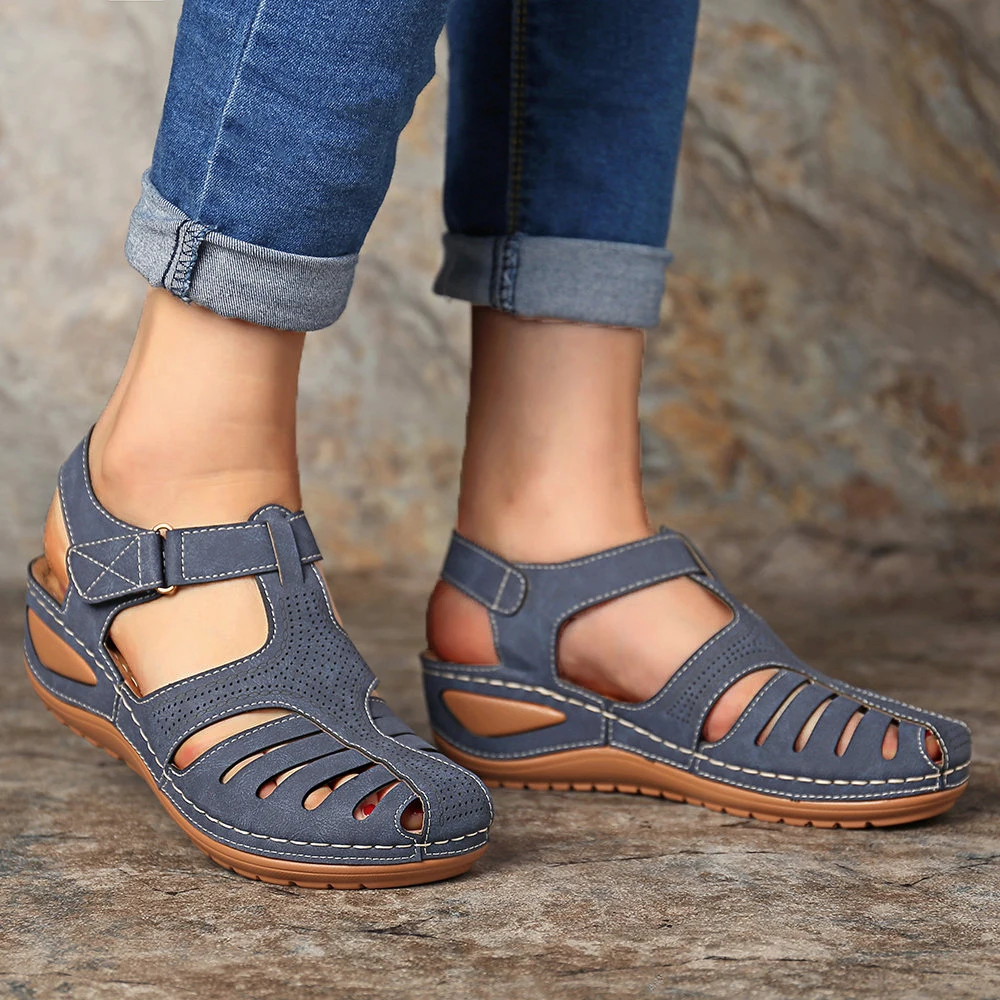 

2019 Summer Sandals Women Wedge Gladiator Leather Hollow Out Soft Breathable Walking Shoes Boho Casual Sewing Fashion Party D20