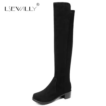 

Lsewilly Sexy Thick heels Knee-High Boots Woman Platform Winter women's Shoes Chunky Heels Leica elastic boots female S673