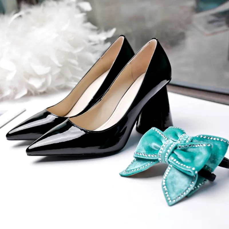 MStacchi Spring New Fashion Patent Leather Women Pumps Super High Heels Pointed Toe Slip-On Sweet Bowtie Party Shoes Women Shoes