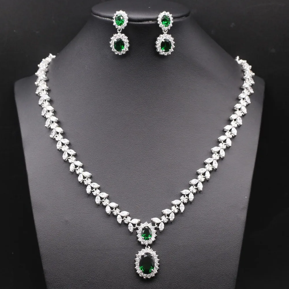 Luxury Wedding Bridal Jeweley Set 18K gold plated Green Crystal Zircon ...