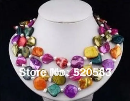

Pretty!3rows Colorful Mother-of-Pearl Necklace