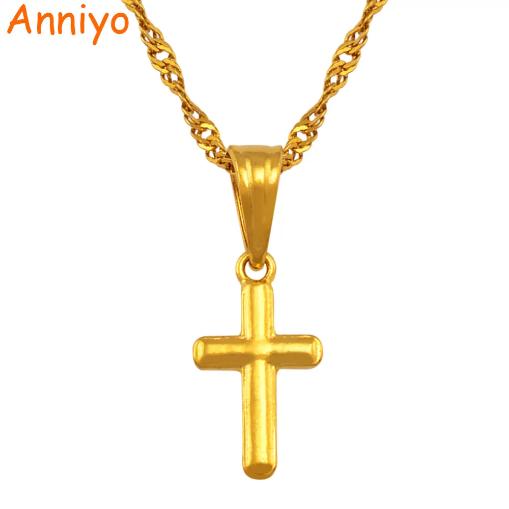 

Anniyo Small cross pendant necklace women girl,mini charm pendant gold color jewelry crucifix Christian Ornaments #051002