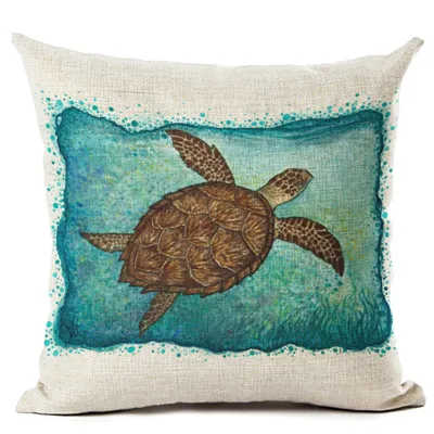 Linen Sea Turtle Printed Throw Taie d'Oreiller Ocean Style Housse De Coussin Home Decor
