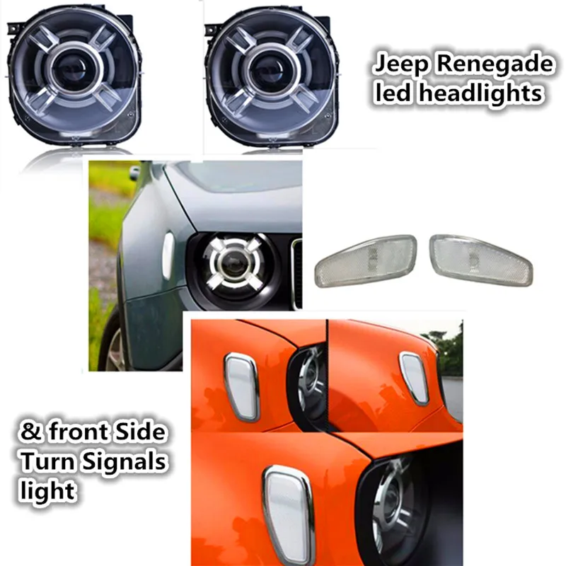 

For Renegade led headlights DRL Angel eye lamp + Car Front Side Turn Signals light Bi-Xenon HID Xenon KIT For Jeep Renegade
