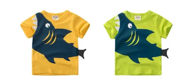 Футболка из хлопка для мальчиков и девочек 2, 4, 6, 8, 10 лет Детская Летняя одежда топы с короткими рукавами для мальчиков, футболки с изображением динозавра и дельфина