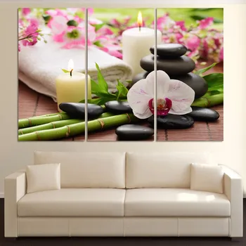 

HD Printed Canvas Painting Wall Art Modular Poster 3 Panel Candle Towel Pebbles Living Room Pictures Home Decor Modern Frame