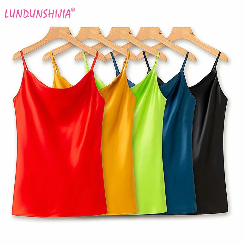 

LUNDUNSHIJIA Sexy Female Silk Tank Tops 2019 Summer Women Sleeveless Camisole Top Feminino Slim Basics Tops 5 Colors