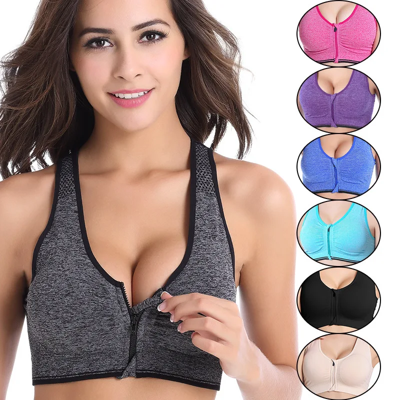 

Women Sport Bra S-L One Piece Full Cup Push Up Bra Running Jogging Fitness Yoga Bra Breathable Shockproof Zipper Sports Bra