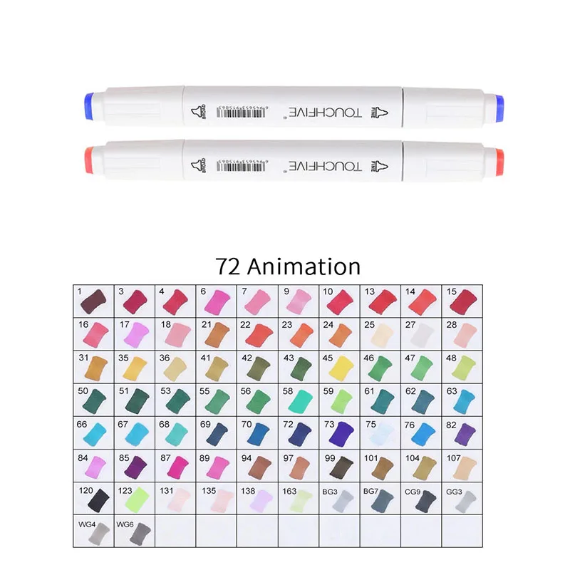TOUCHFIVE 168 цветов художественные Маркеры Набор ручек с двойной головкой ручка для рисования манга маркер для окрашивания выдвижных ящиков поставки Студенческая ручная краска - Цвет: WHITE-72ANIMATION