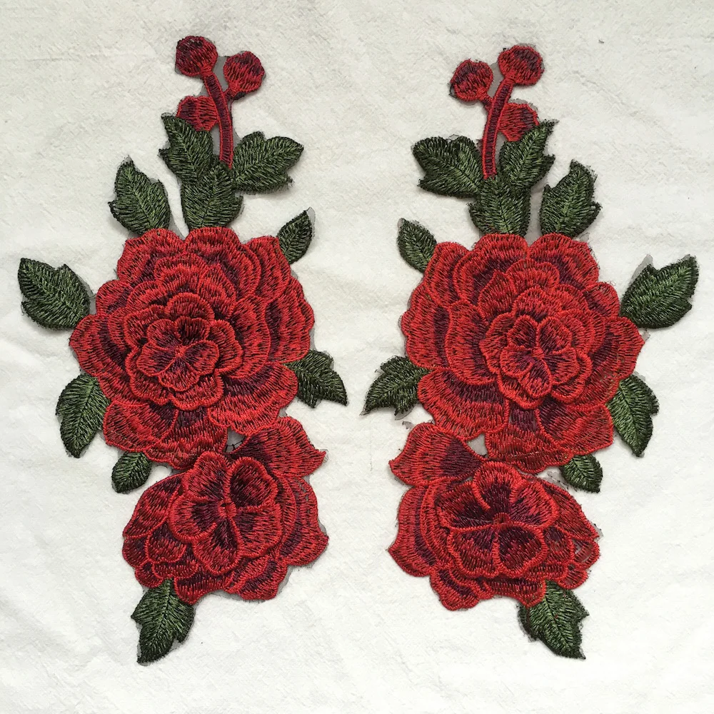 184 12 De Réduction1 Paire 3d Fleur Rouge Bleu Rose Appliques Broderie Patchs Dentelle Tissu Motif Venise Vêtements Décorés Couture Fournitures