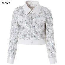 Брендовая модная женская Высококачественная Роскошная Осенняя тонкая твидовая короткая куртка с длинными рукавами