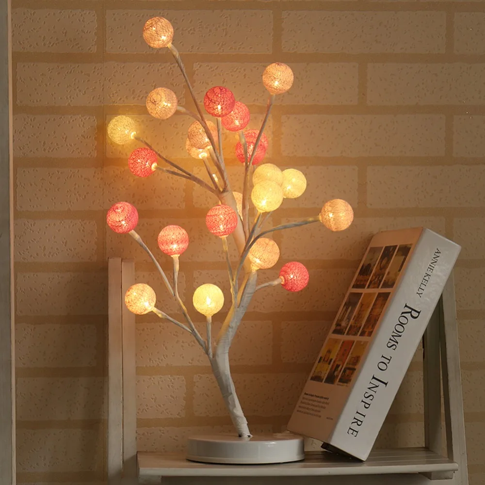 

Bonsai Tree Lights With 24LED Beads Night Light Creative Potted Plant Decorative Bonsai Cotton Ball Desk Top Lighting Y40