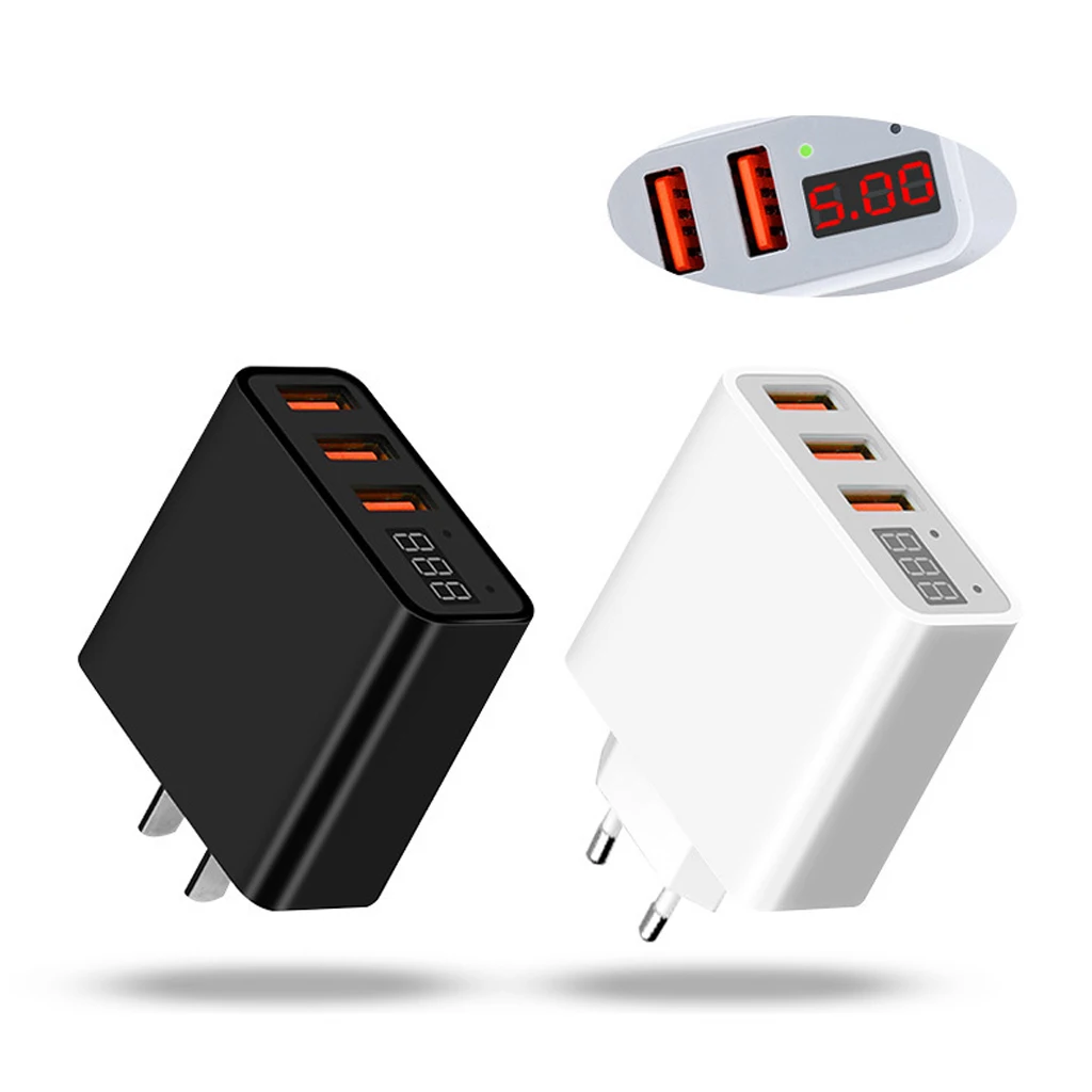 

3 USB port mobile phone fast charging adapter QC3.0 with LED smart digital display 3.4A EU/US For iPhone Samsung Xiaomi Huawei