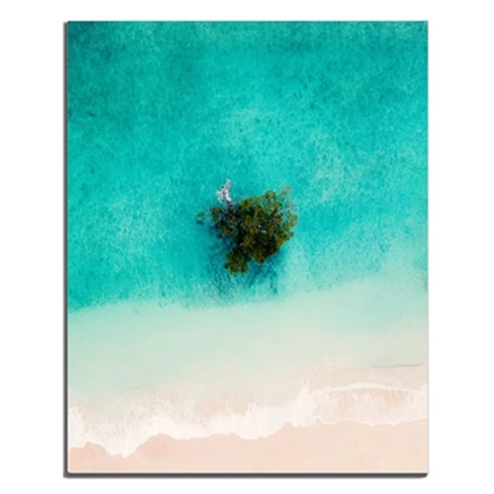 

Seaside Beach Green Tree Modern Canvas Abstract Wall Artwork For Home Decoration Living Room Bedroom Wedding Decor No Frame