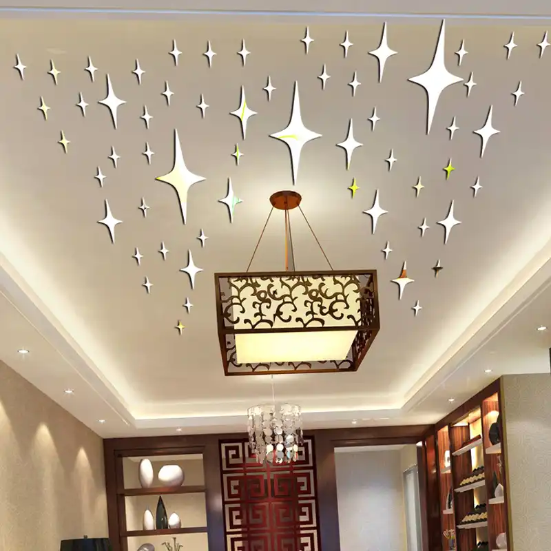 50 Pieces Pack Star Shape 3d Acrylic Wall Stickers Living Room Bed Room Ceiling Mirror Wall Sticker Home Decoration P17