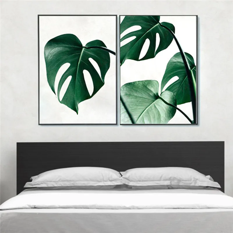 

Simple Tropical Green Leaves Unframed Fashionable Big Green Plants Inkjet Oil Canvas Painting Ink Painting Poster Wall Art