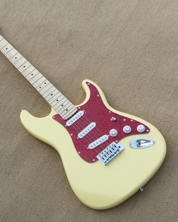 Factory wholesale electric guitar with 3 pickup cards, red guard board, maple cardboard, cutting, free delivery. Factory wholesale electric guitar with 3 pickup cards, red guard board, maple cardboard, cutting, free delivery.